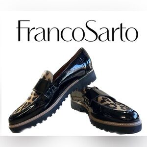 NWOB Franco Sarto “Coen” Leopard Loafers. Chunky sole/ Size 10 Patent leather